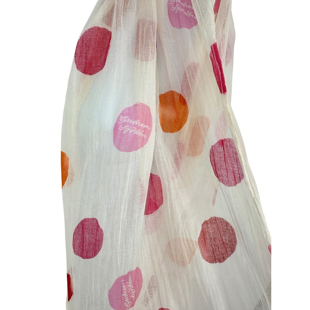 Gudrun Sjoden Scarf Pink Orange Polka Dot Cotton Gauze Lagenlook Lightweight - Picture 4 of 7